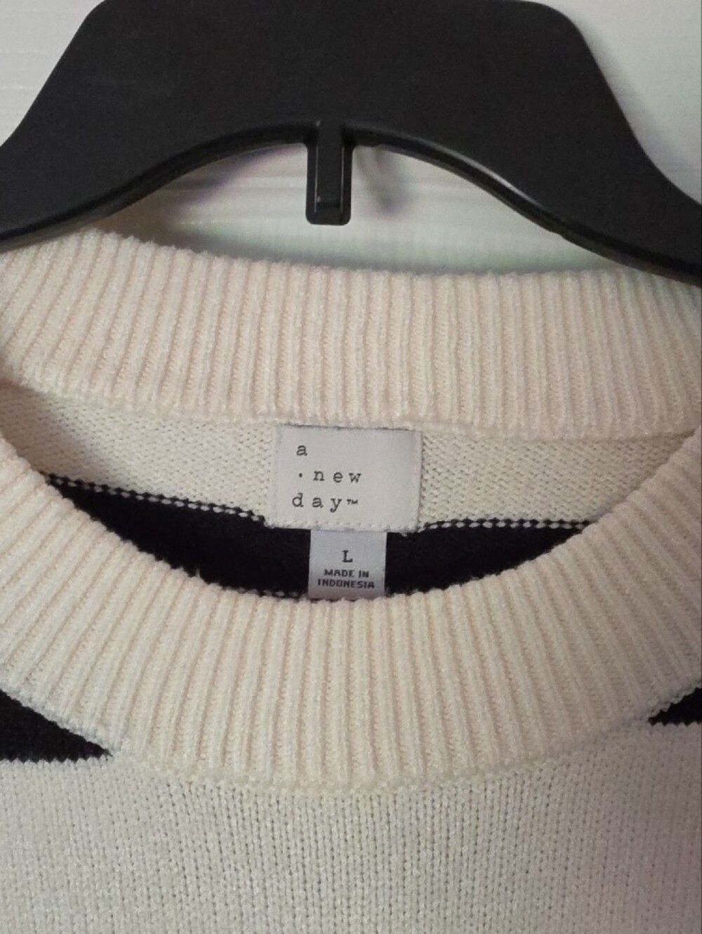Cream and Black Striped Crewneck Sweater - Picture 3 of 7